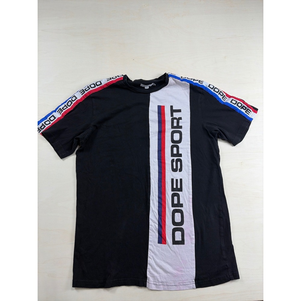 Dope Sport Mens Black White Colorblock Logo Tape Streetwear T-Shirt Size M